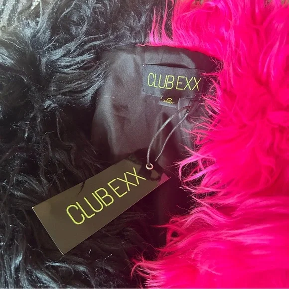 NWT club exx dolls kill black and pink split furry fluffy jacket - Picture 5 of 7